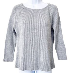 J. Jill Ribbed Sweater L Gray Raglan Long Sleeves Stretch Womens